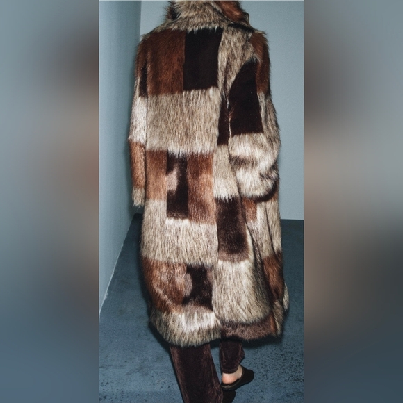 Zara Brown Patchwork Teddy Jacket - Picture 7 of 17